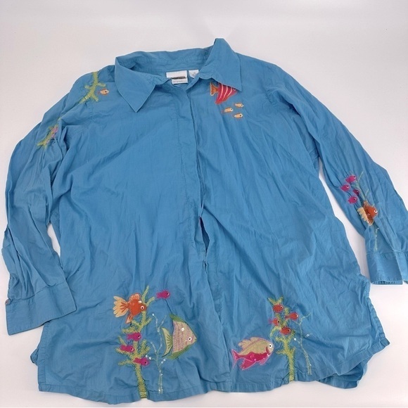 Michael Simon Fish Blue Blouse Art to Wear Top Plus Size 3X - Picture 2 of 4